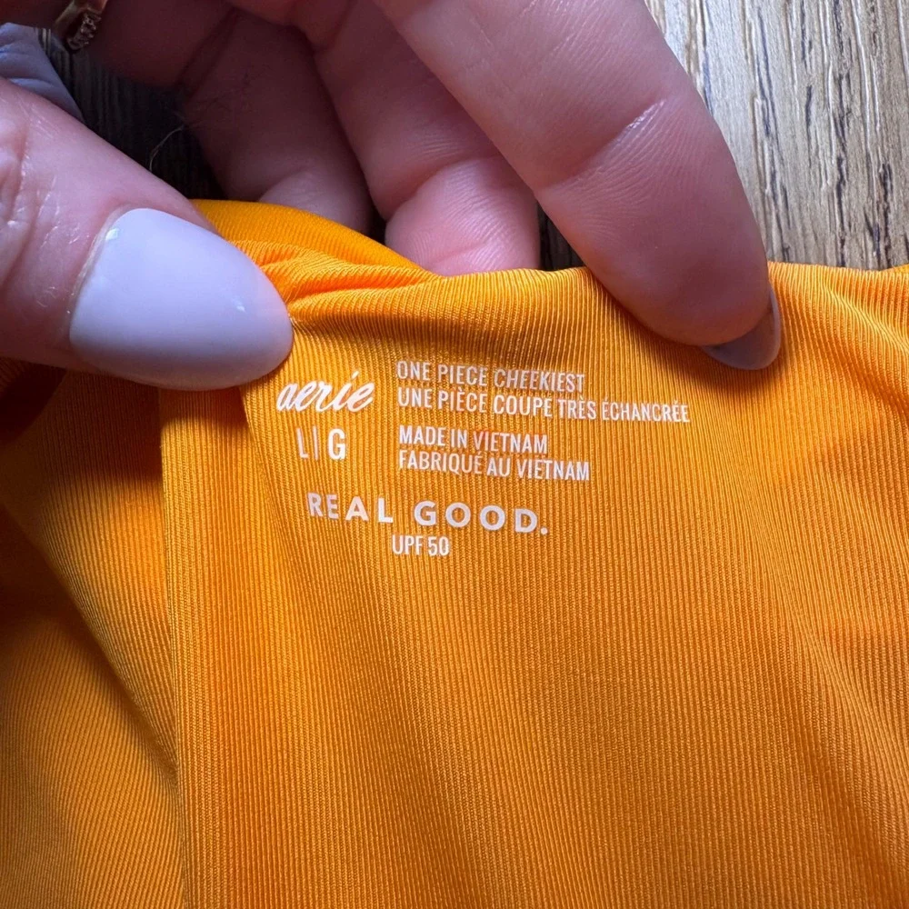 Aerie Shine Plunge Ruched One Piece Cheekiest Womens Large Orange Swimsuit beach